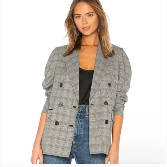 Joie Tomika Double Breasted Black and Gray Plaid Women's Blazer - Picture 2 of 9